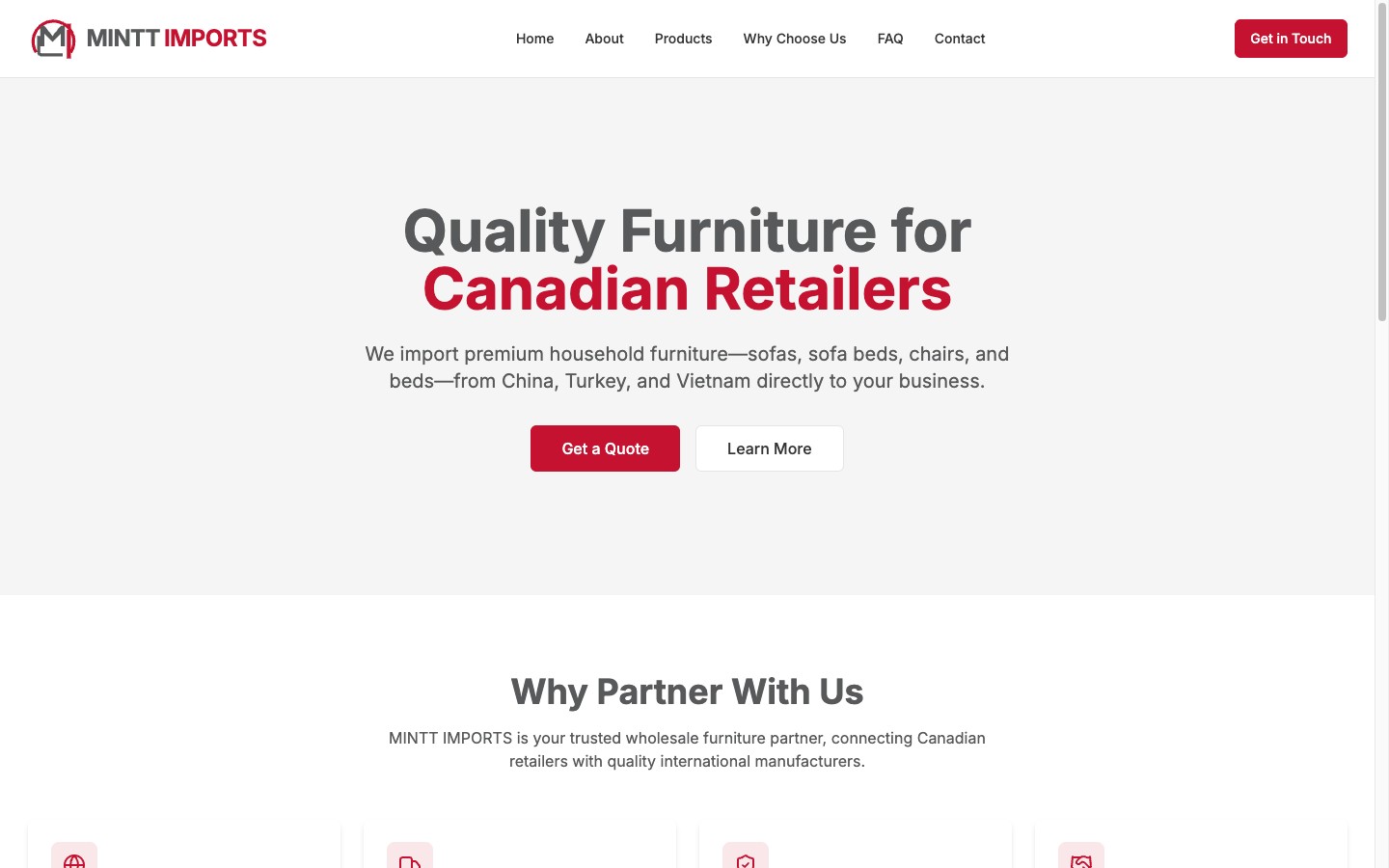 Mint Imports live site homepage